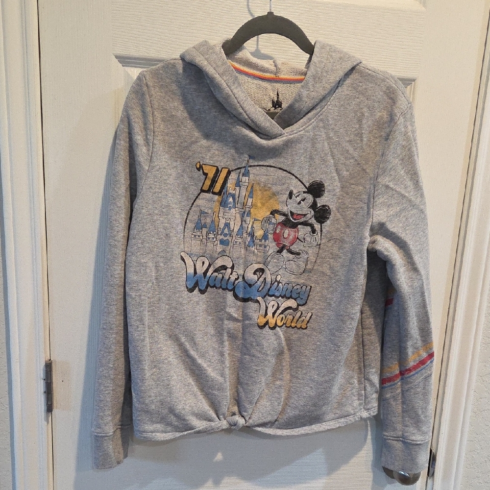 Vintage Disney World Gray Hoodie with Mickey and Castle Design Sz L